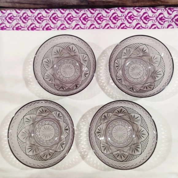 4 Vintage Cristal D'Arques Durand Amethyst Glass 5.5" Bowls Violet Purple Tint - Picture 9 of 13